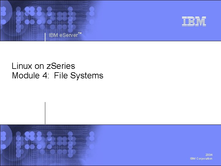 IBM e. Server™ Linux on z. Series Module 4: File Systems 2004 IBM Corporation