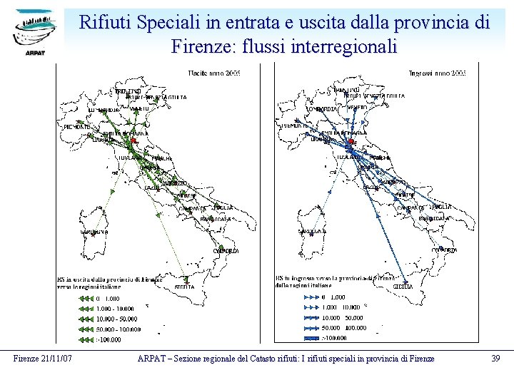 Rifiuti Speciali in entrata e uscita dalla provincia di Firenze: flussi interregionali Firenze 21/11/07