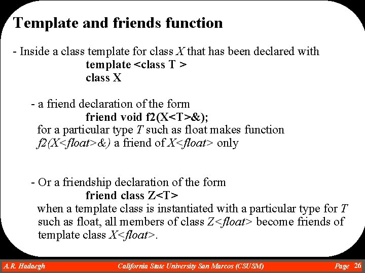 Template and friends function - Inside a class template for class X that has