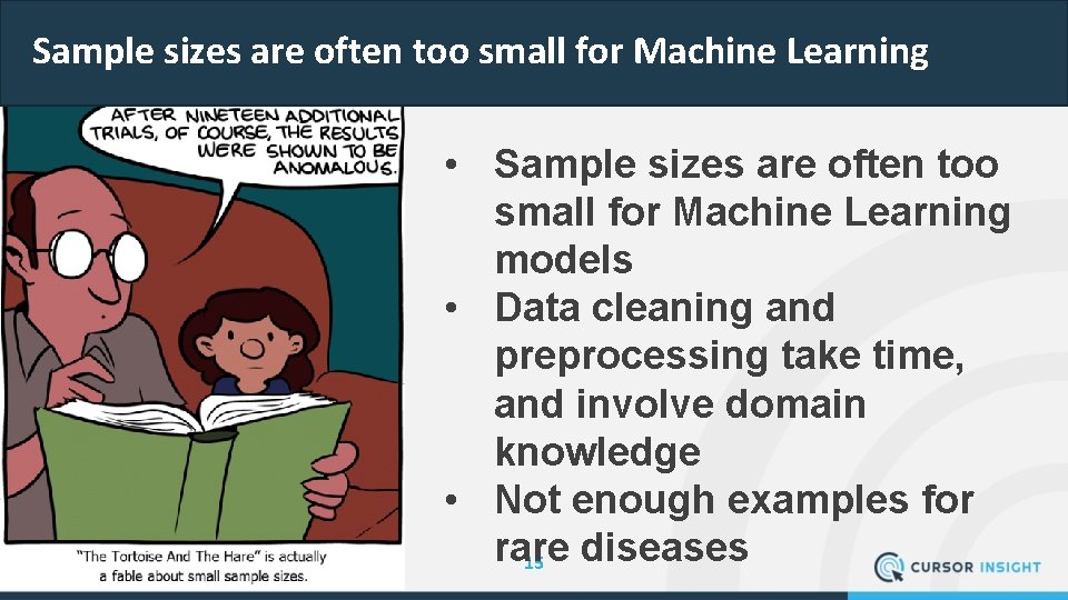 Sample sizes are often too small for Machine Learning • Sample sizes are often