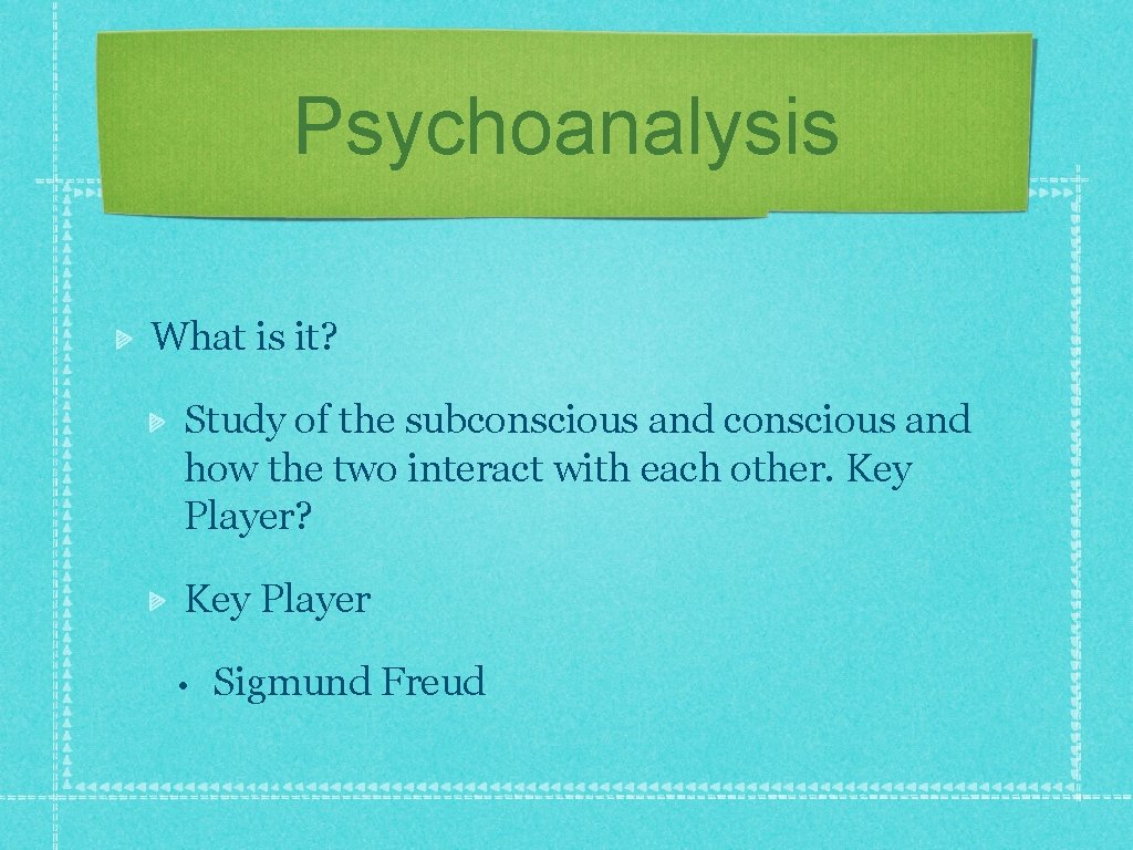 Psychoanalysis What is it? Study of the subconscious and how the two interact with