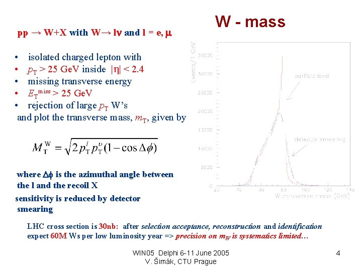 pp → W+X with W→ l and l = e, m W - mass