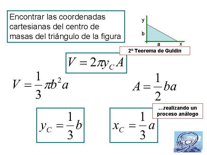 Encontrar las coordenadas cartesianas del centro de masas del triángulo de la figura y
