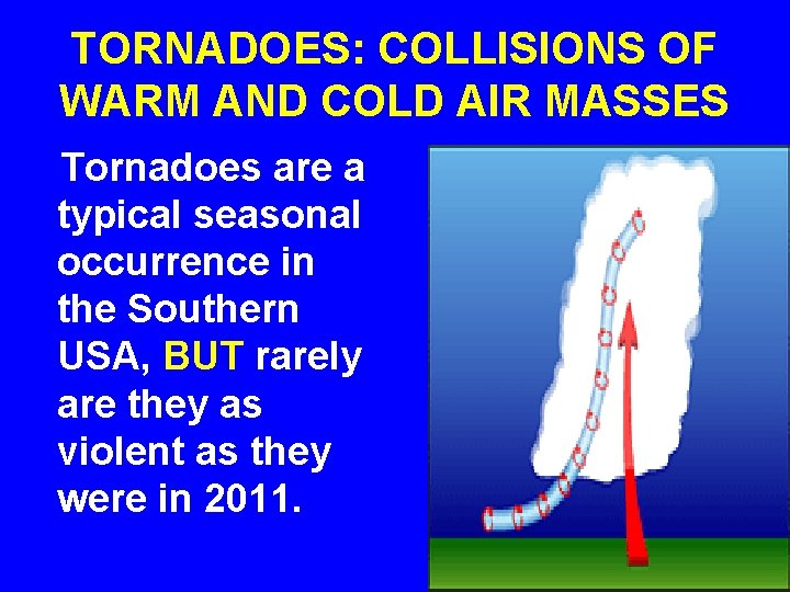 TORNADOES: COLLISIONS OF WARM AND COLD AIR MASSES Tornadoes are a typical seasonal occurrence