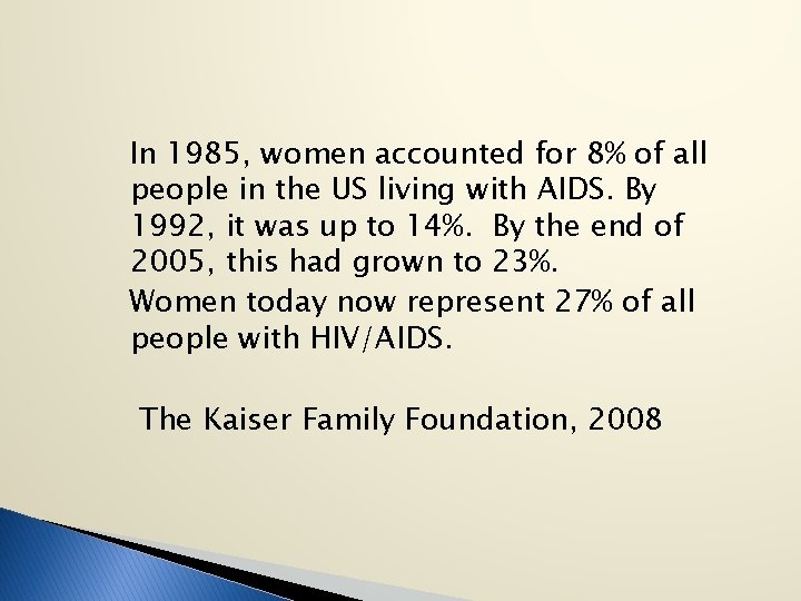 In 1985, women accounted for 8% of all people in the US living with