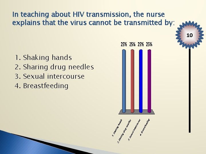 In teaching about HIV transmission, the nurse explains that the virus cannot be transmitted