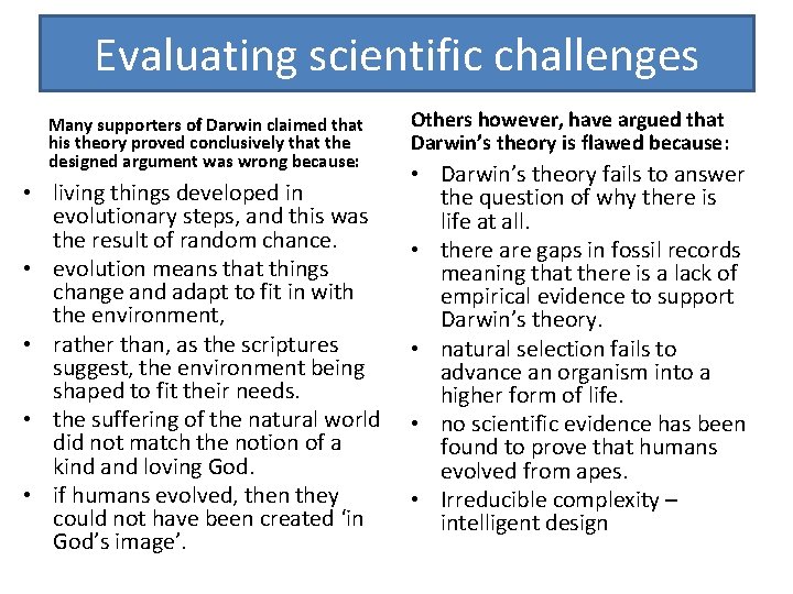 Evaluating scientific challenges Many supporters of Darwin claimed that his theory proved conclusively that