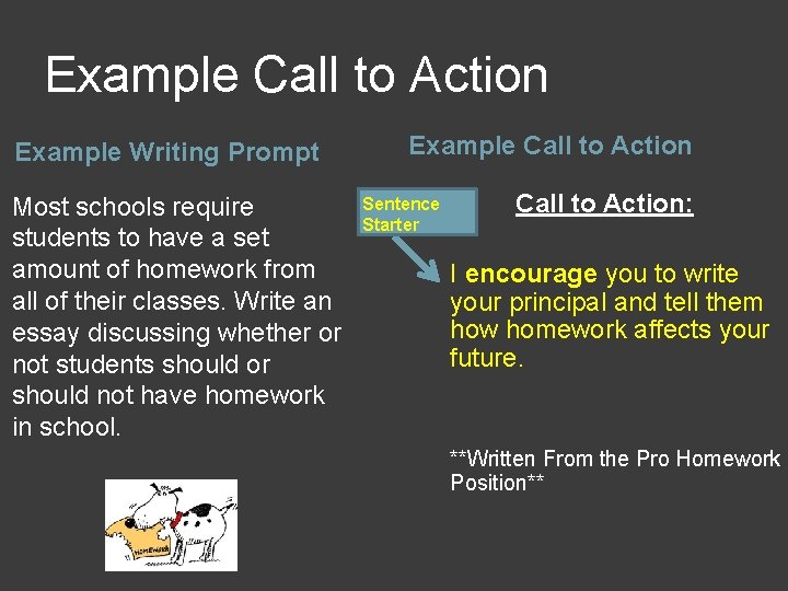 Example Call to Action Example Writing Prompt Most schools require students to have a Example Call to Action Example Writing Prompt Most schools require students to have a