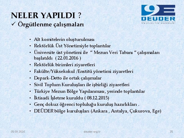 NELER YAPILDI ? ü Örgütlenme çalışmaları • Alt komitelerin oluşturulması • Rektörlük Üst Yönetimiyle