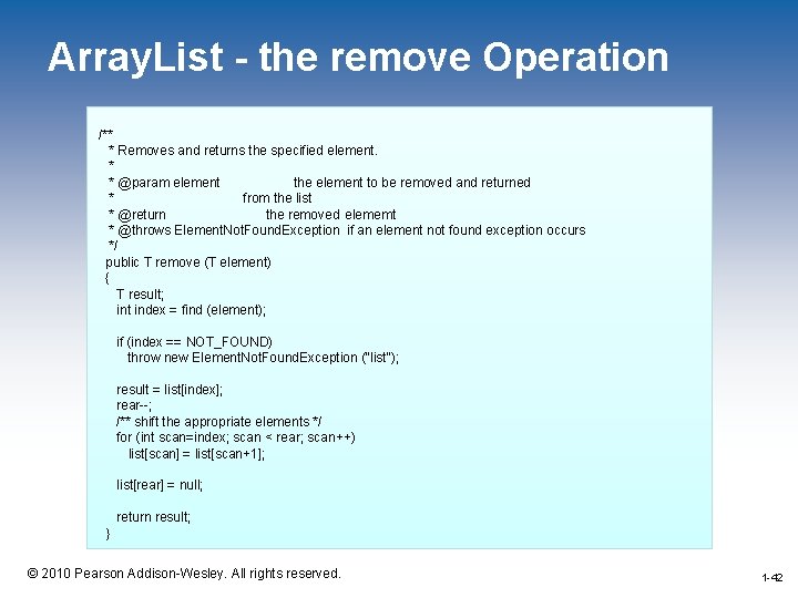 Array. List - the remove Operation /** * Removes and returns the specified element.