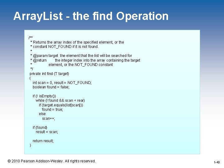 Array. List - the find Operation /** * Returns the array index of the