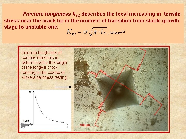 Fracture toughness К 1 С describes the local increasing in tensile stress near the