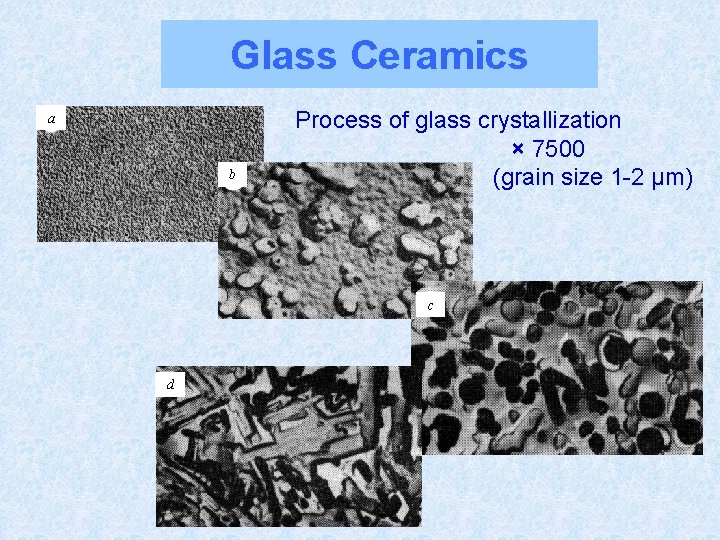 Glass Ceramics a b Process of glass crystallization × 7500 (grain size 1 -2