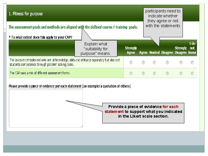 participants need to indicate whether they agree or not with the statements. Explain what