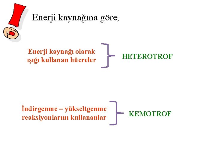 Enerji kaynağına göre; Enerji kaynağı olarak ışığı kullanan hücreler İndirgenme – yükseltgenme reaksiyonlarını kullananlar