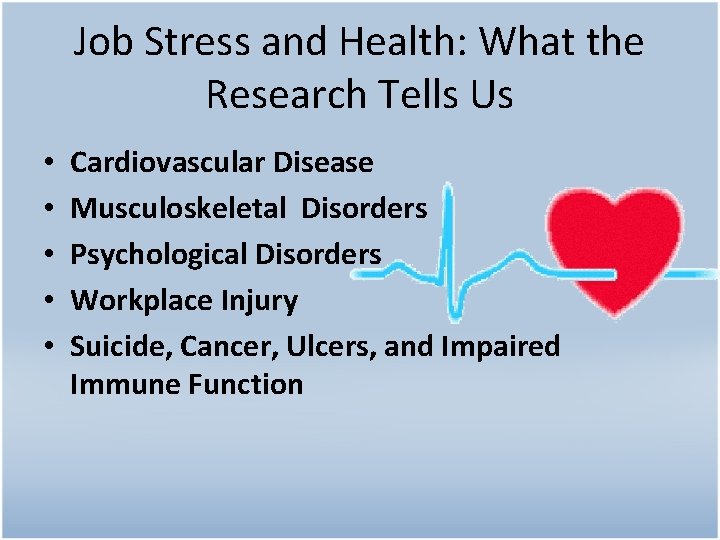 Job Stress and Health: What the Research Tells Us • • • Cardiovascular Disease