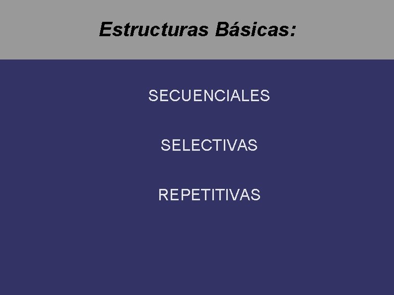 Estructuras Básicas: SECUENCIALES SELECTIVAS REPETITIVAS 