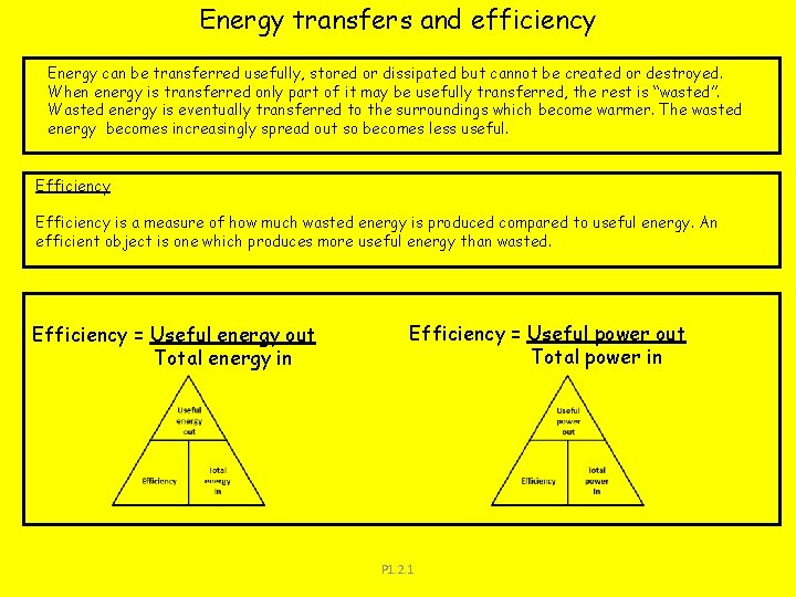 Energy transfers and efficiency Energy can be transferred usefully, stored or dissipated but cannot