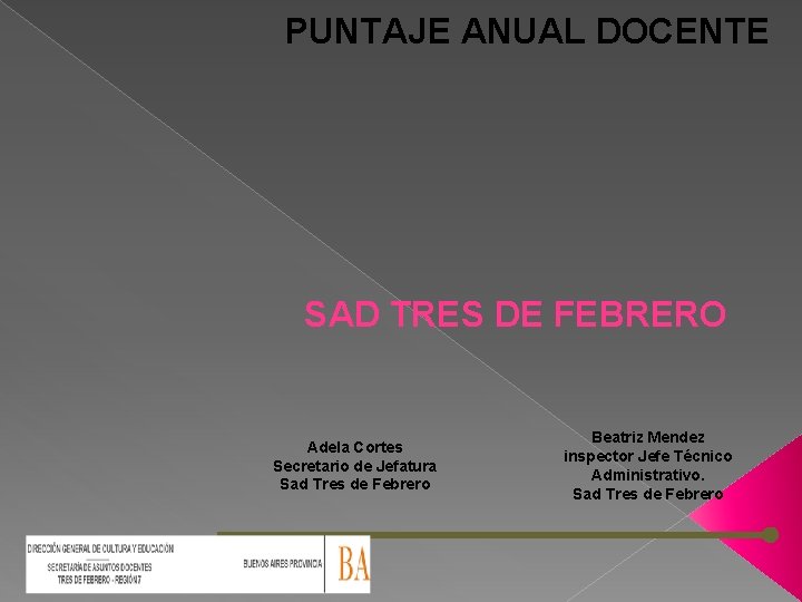 PUNTAJE ANUAL DOCENTE SAD TRES DE FEBRERO Adela Cortes Secretario de Jefatura Sad Tres