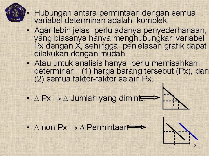 • Hubungan antara permintaan dengan semua variabel determinan adalah komplek. • Agar lebih • Hubungan antara permintaan dengan semua variabel determinan adalah komplek. • Agar lebih