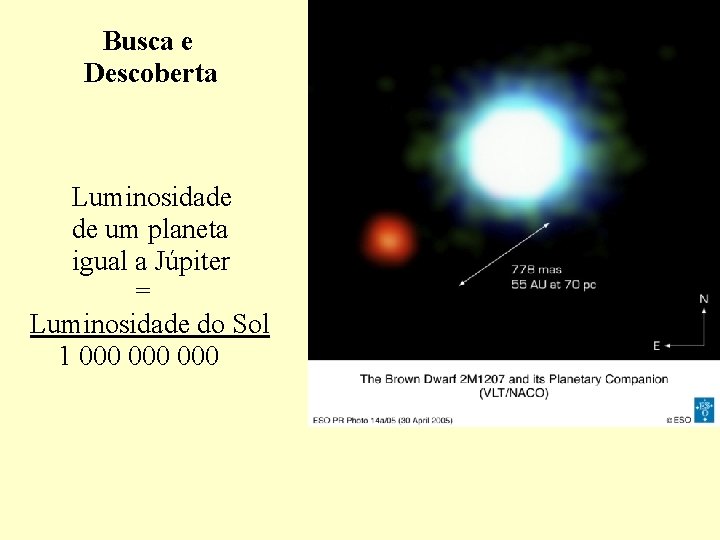 Busca e Descoberta Luminosidade de um planeta igual a Júpiter = Luminosidade do Sol