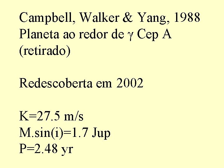 Campbell, Walker & Yang, 1988 Planeta ao redor de g Cep A (retirado) Redescoberta