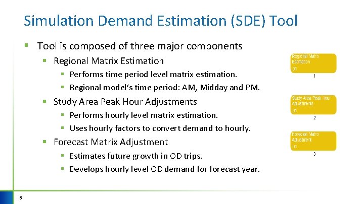 Simulation Demand Estimation (SDE) Tool § Tool is composed of three major components §