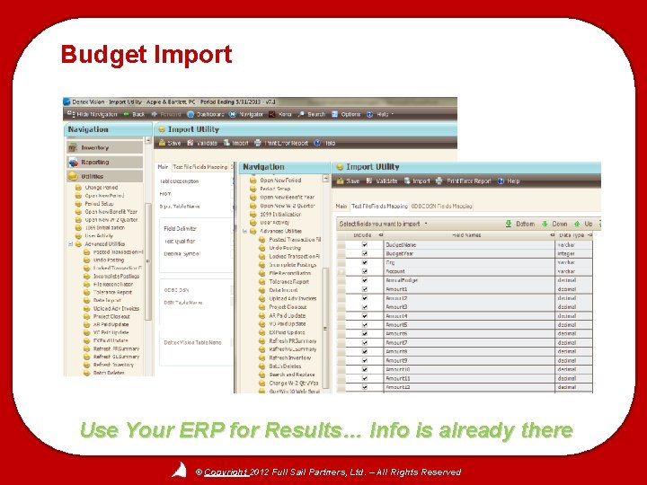 Budget Import Use Your ERP for Results… Info is already there © Copyright 2012