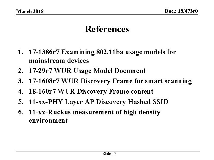 Doc. : 18/473 r 0 March 2018 References 1. 17 -1386 r 7 Examining