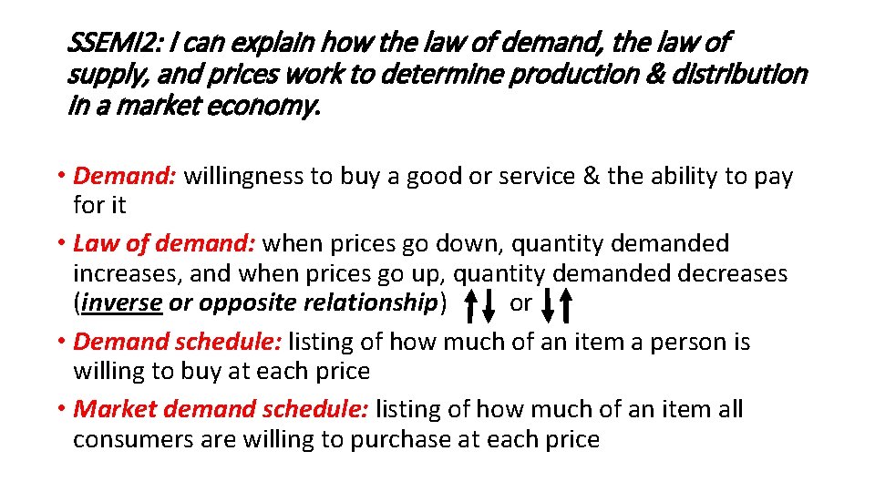 SSEMI 2: I can explain how the law of demand, the law of supply,