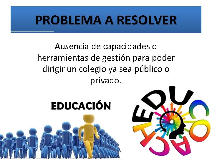 PROBLEMA A RESOLVER Ausencia de capacidades o herramientas de gestión para poder dirigir un