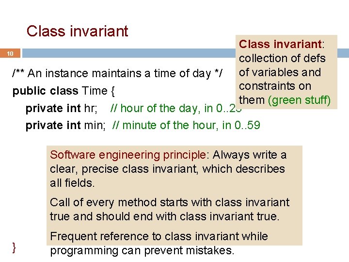 Class invariant: 10 collection of defs /** An instance maintains a time of day