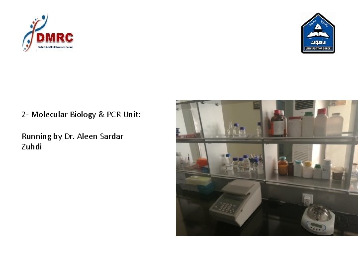 2 - Molecular Biology & PCR Unit: Running by Dr. Aleen Sardar Zuhdi 2 - Molecular Biology & PCR Unit: Running by Dr. Aleen Sardar Zuhdi