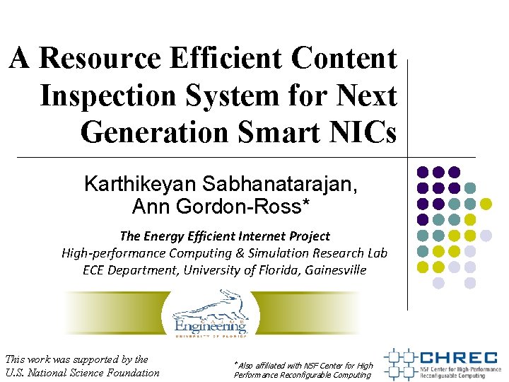 A Resource Efficient Content Inspection System for Next Generation Smart NICs Karthikeyan Sabhanatarajan, Ann