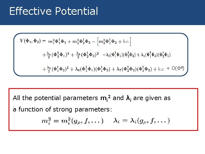 Effective Potential + O(Φ 6) All the potential parameters mi 2 and λi are