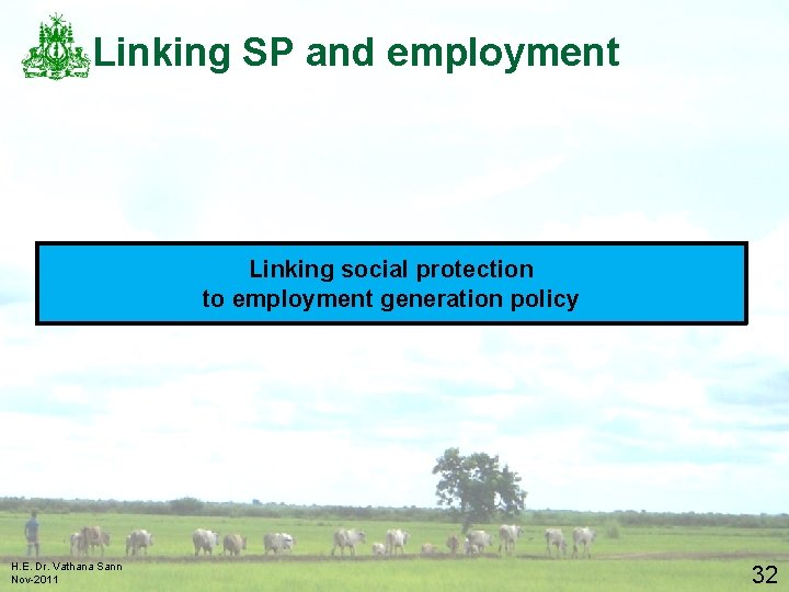 Linking SP and employment Linking social protection to employment generation policy H. E. Dr.