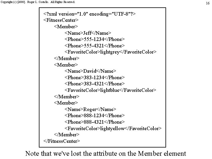 Copyright (c) [2000]. Roger L. Costello. All Rights Reserved. <? xml version="1. 0" encoding="UTF-8"?