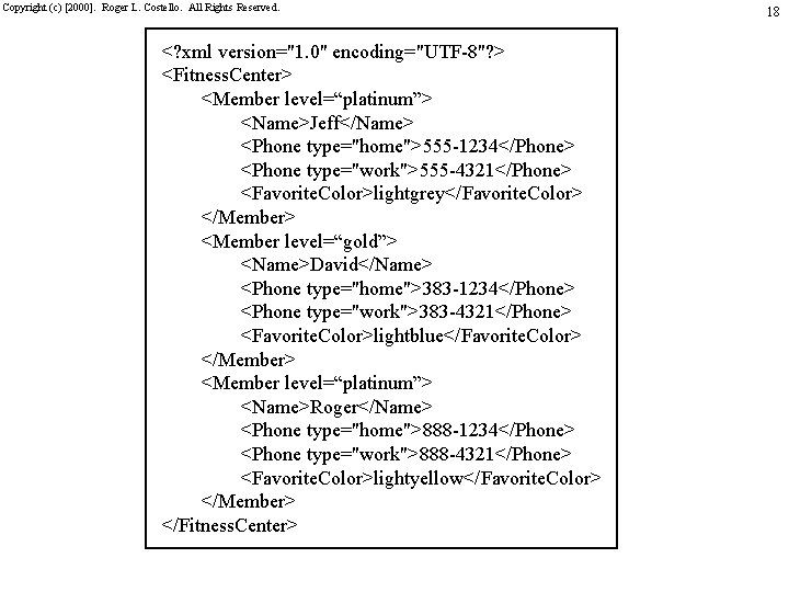 Copyright (c) [2000]. Roger L. Costello. All Rights Reserved. <? xml version="1. 0" encoding="UTF-8"?