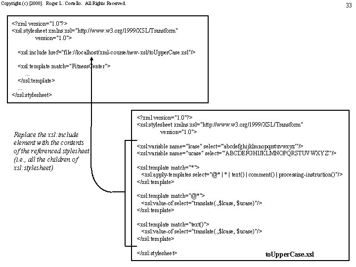 Copyright (c) [2000]. Roger L. Costello. All Rights Reserved. 33 <? xml version="1. 0"?