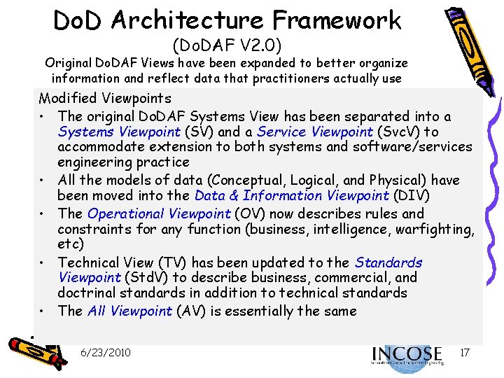 Do. D Architecture Framework (Do. DAF V 2. 0) Original Do. DAF Views have