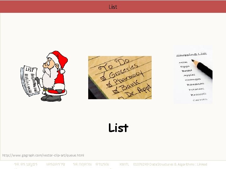 List http: //www. gograph. com/vector-clip-art/queue. html รศ. ดร. บญธร เครอตราช รศ. กฤตวน ศรบรณ KMITL