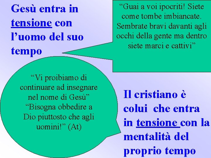 Gesù entra in tensione con l’uomo del suo tempo “Vi proibiamo di continuare ad