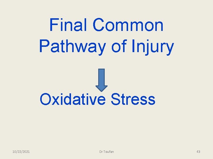 Final Common Pathway of Injury Oxidative Stress 10/22/2021 Dr Toufan 43 