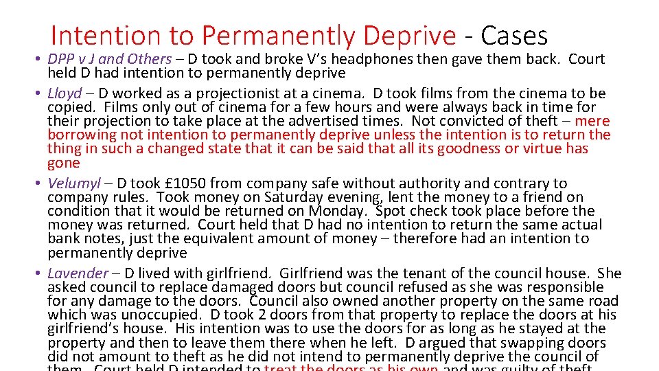 Intention to Permanently Deprive - Cases • DPP v J and Others – D