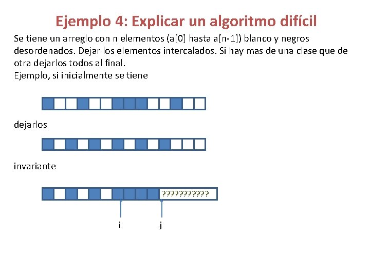 Ejemplo 4: Explicar un algoritmo difícil Se tiene un arreglo con n elementos (a[0]