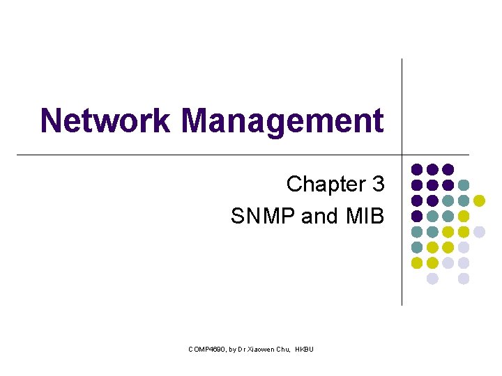 Network Management Chapter 3 SNMP and MIB COMP 4690, by Dr Xiaowen Chu, HKBU