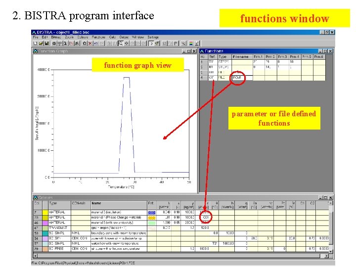 2. BISTRA program interface functions window function graph view parameter or file defined functions