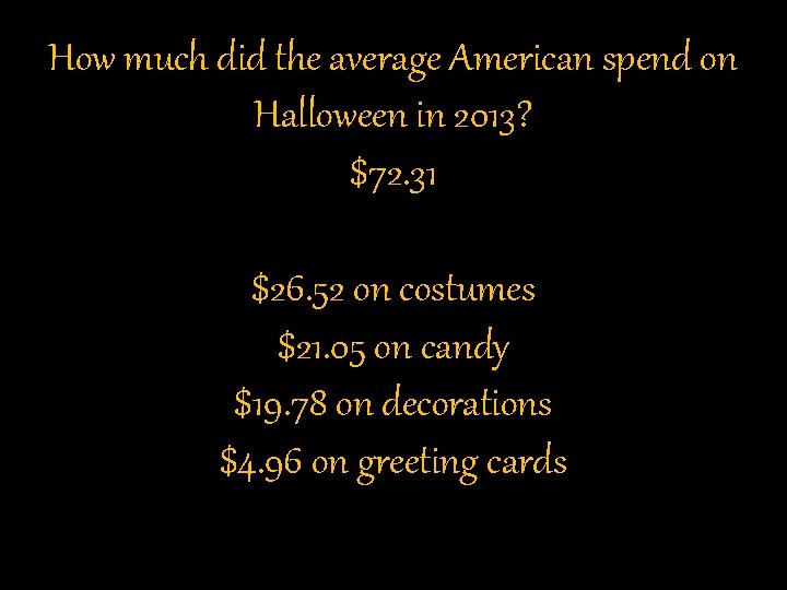 How much did the average American spend on Halloween in 2013? $72. 31 $26.