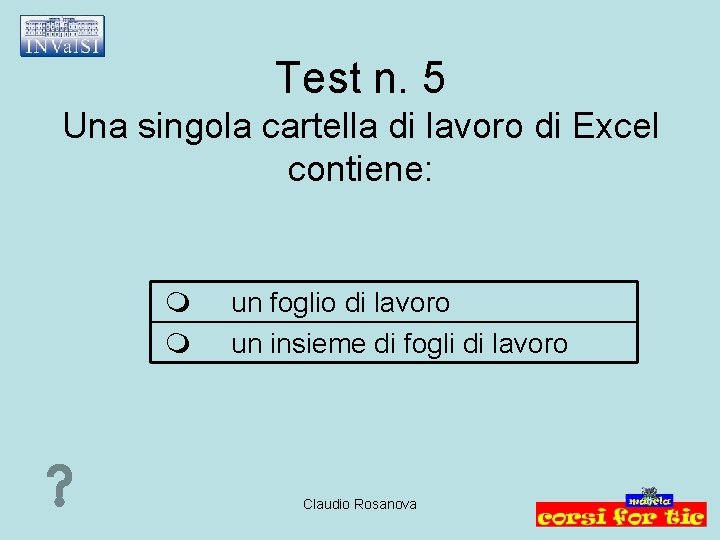 Test n. 5 Una singola cartella di lavoro di Excel contiene: un foglio di