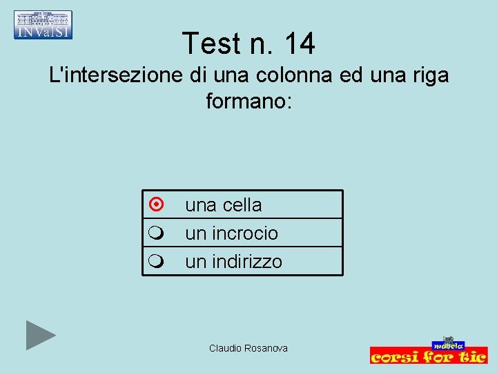 Test n. 14 L'intersezione di una colonna ed una riga formano: una cella un